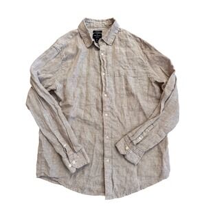 Daniel Hechter Paris Mens L 100% Linen Button Down Shirt Beige European Flax
